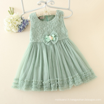 2015 haute qualité fille vêtements vert rose fleur enfants robe bébé fille hiver robe de soirée